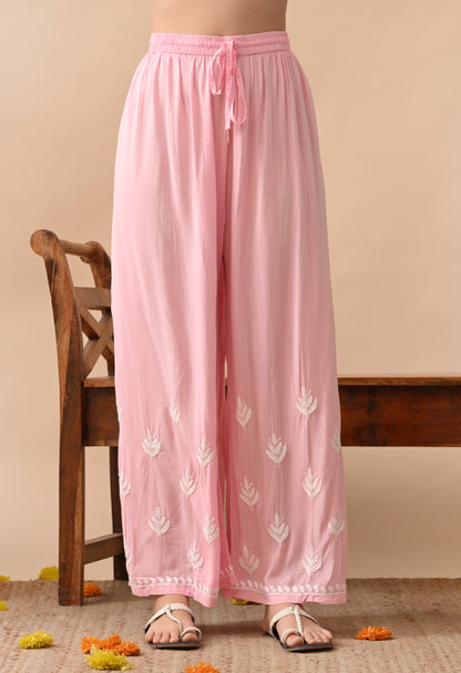 Blush Pink Modal Hand-Embroidered Chikankari Kurta Pant Set
