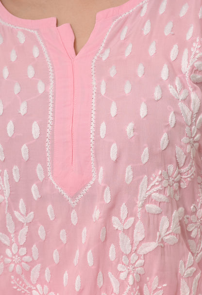 Blush Pink Modal Hand-Embroidered Chikankari Kurta Pant Set