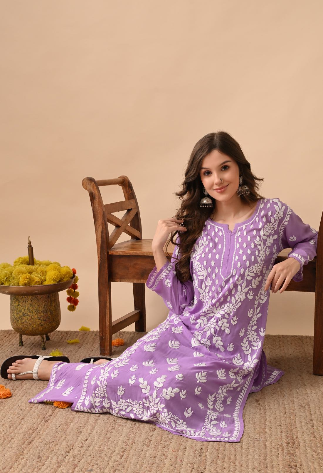 Purple Modal Hand-Embroidered Chikankari Kurta Pant Set