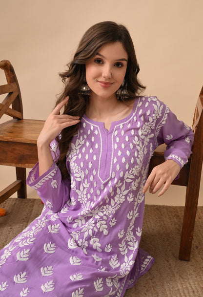 Purple Modal Hand-Embroidered Chikankari Kurta Pant Set
