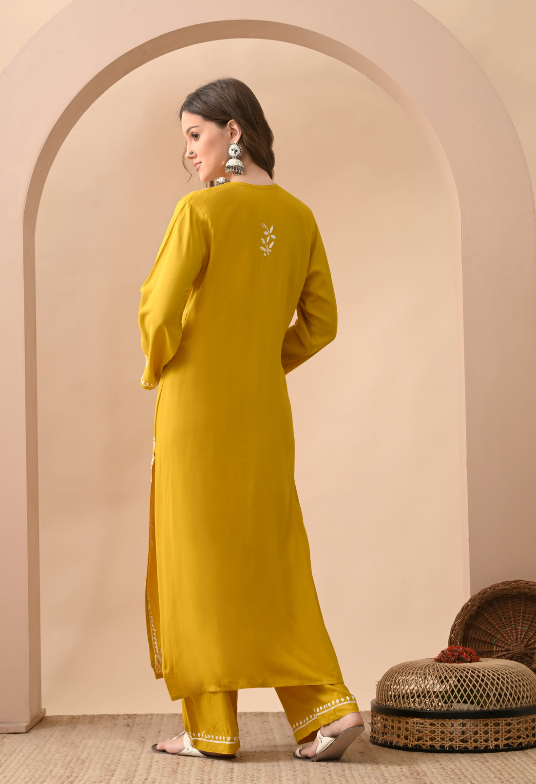 Hand-embroidered Lucknowi Chikankari Kurta Plazo Set –Yellow