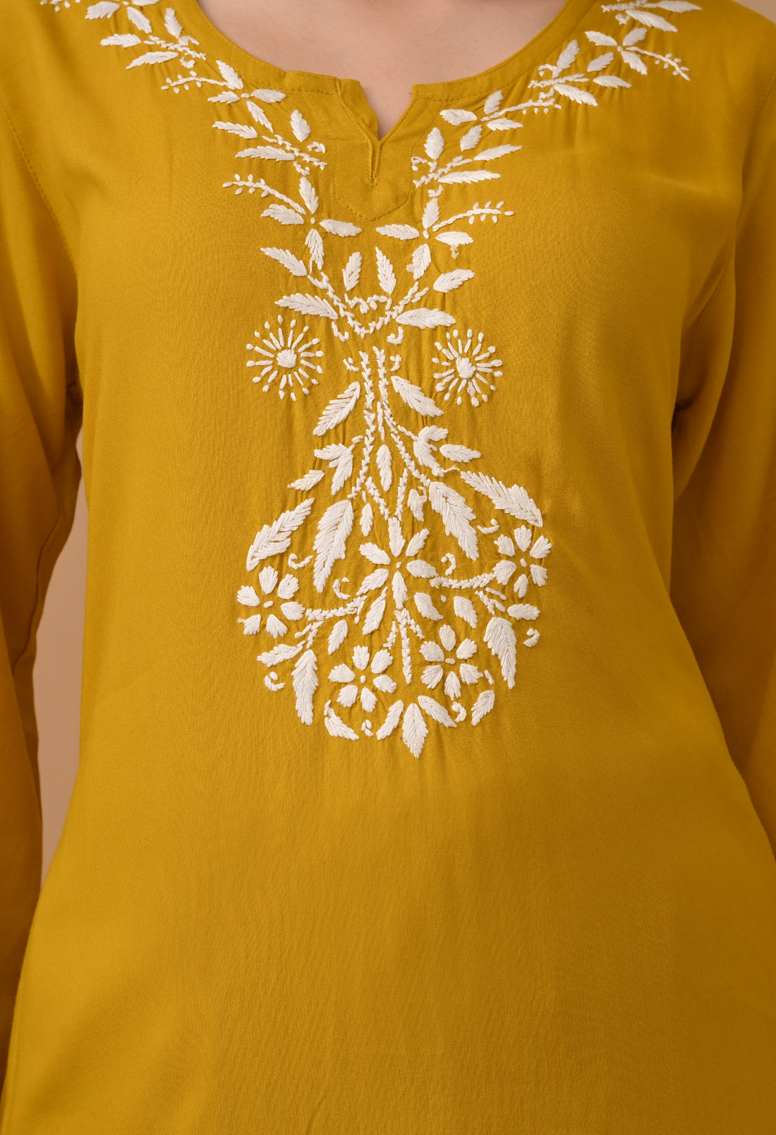 Hand-embroidered Lucknowi Chikankari Kurta Plazo Set – Mustard Yellow & White