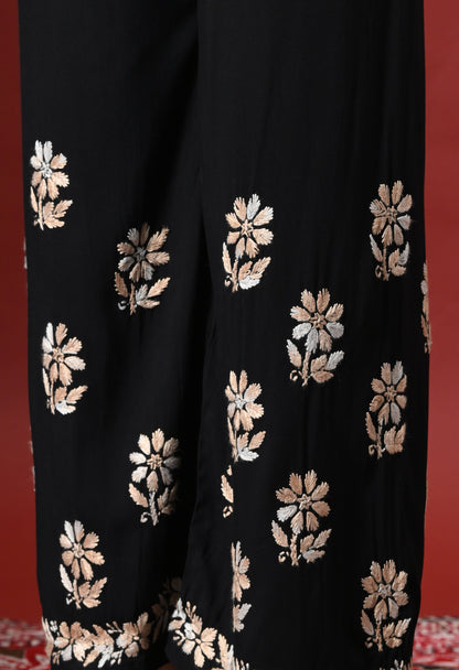 Syrish Elegance Handcrafted Rayon Chikankari Set-Orange