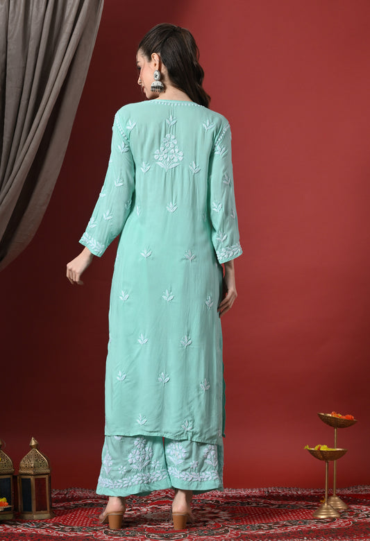 Premium Modal Chikankari Embroidered Set - Sea Green