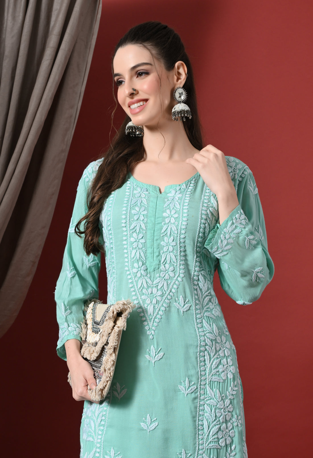 Premium Modal Chikankari Embroidered Set – Sea Green