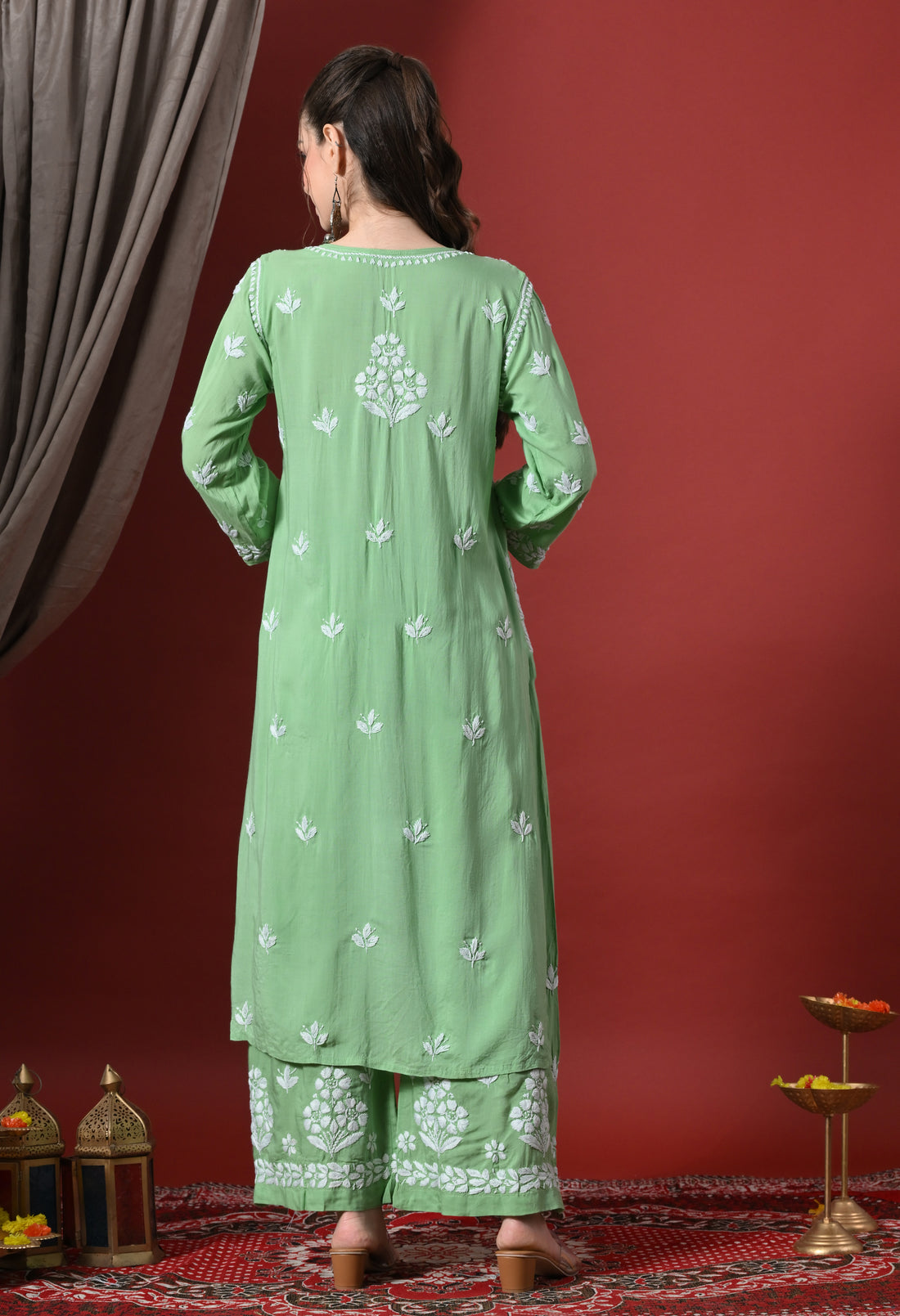 Premium Modal Chikankari Embroidered Set - Green