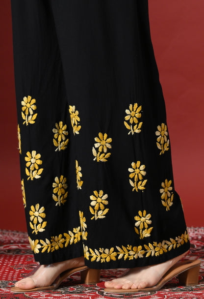 Syrish Elegance Handcrafted Rayon Chikankari Set-Yellow