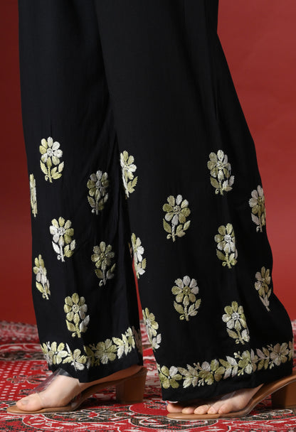 Syrish Elegance Handcrafted Rayon Chikankari Set-Green