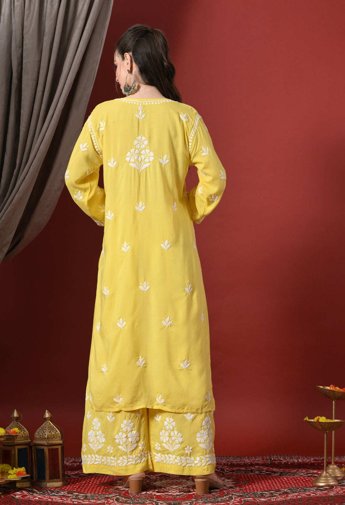 Premium Modal Chikankari Embroidered Set - Dark Yellow