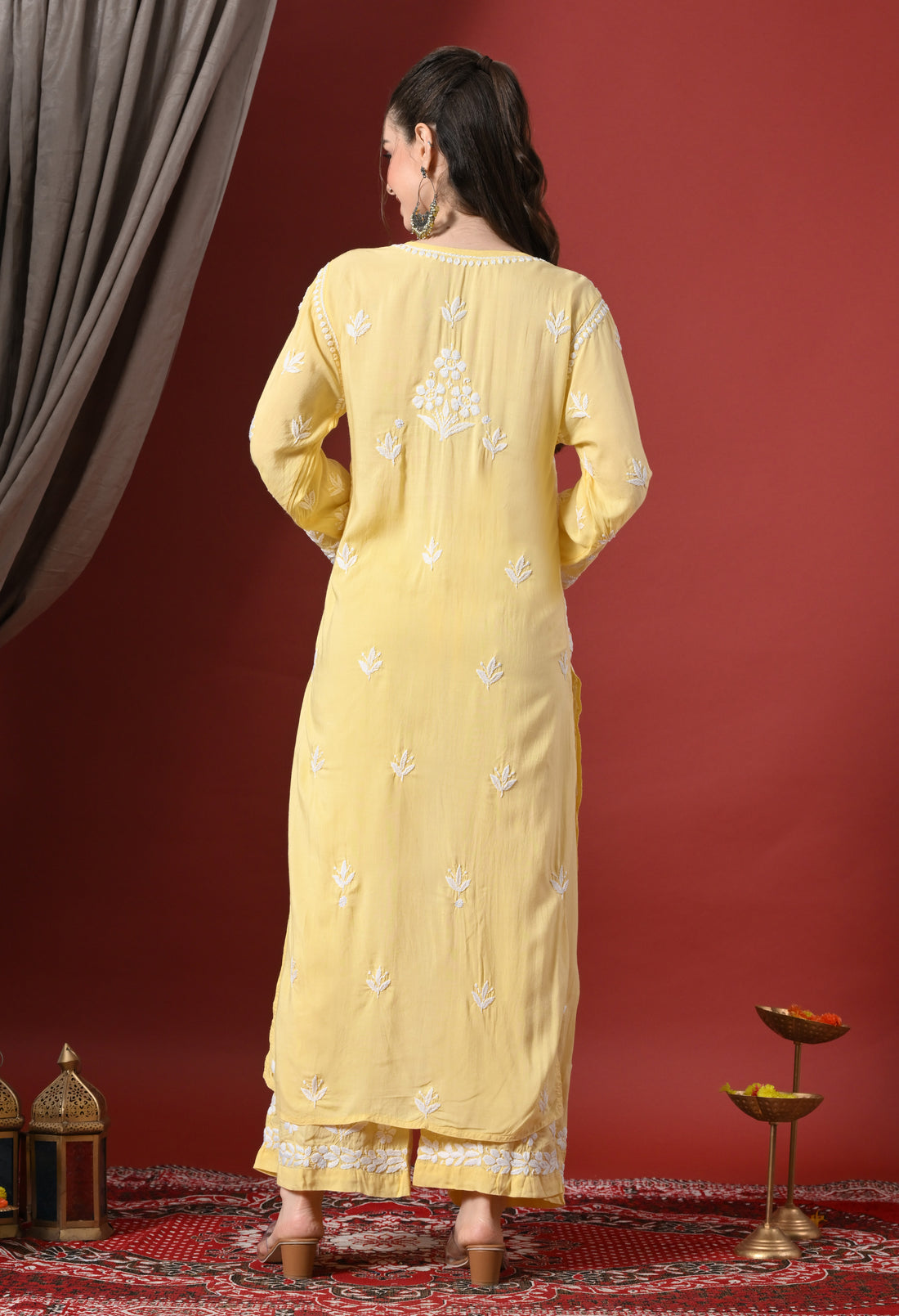 Premium Modal Chikankari Embroidered Set - Lemon Yellow