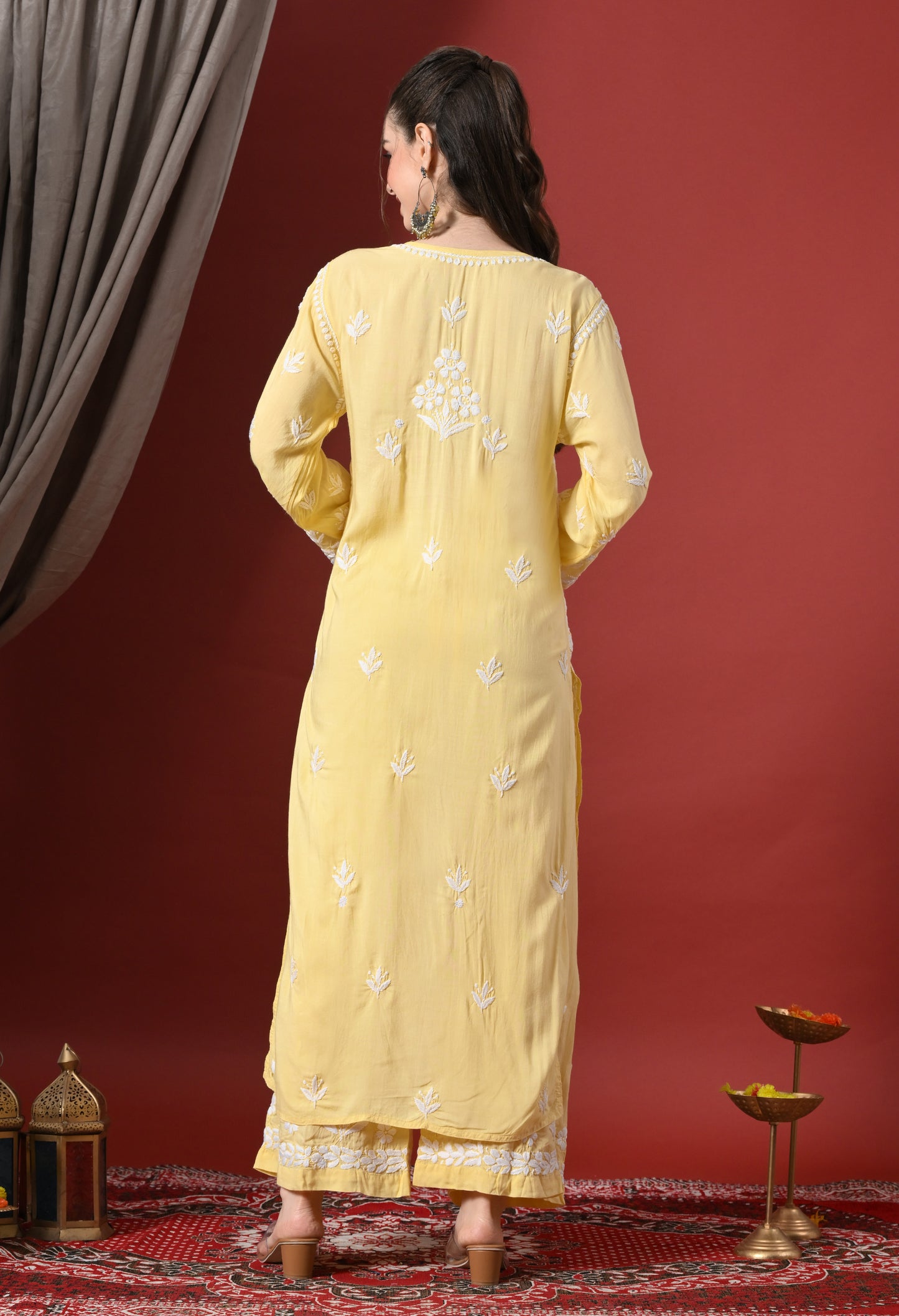 Premium Modal Chikankari Embroidered Set - Lemon Yellow