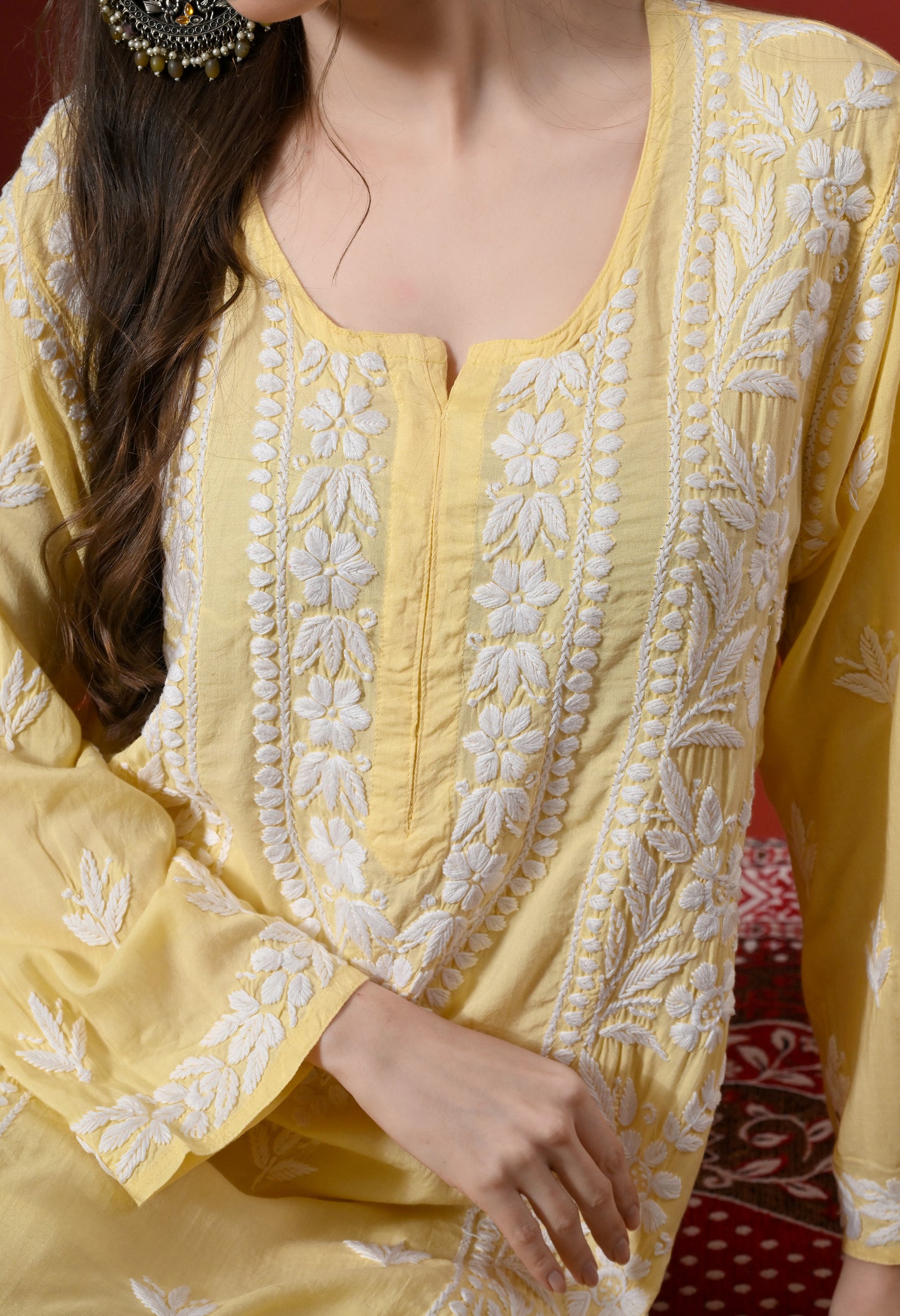 Premium Modal Chikankari Embroidered Set - Lemon Yellow