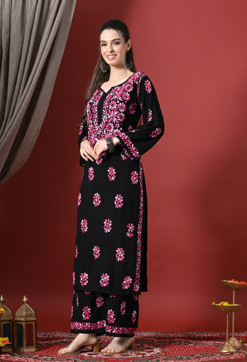 Syrish Elegance Handcrafted Rayon Chikankari Set – Purple