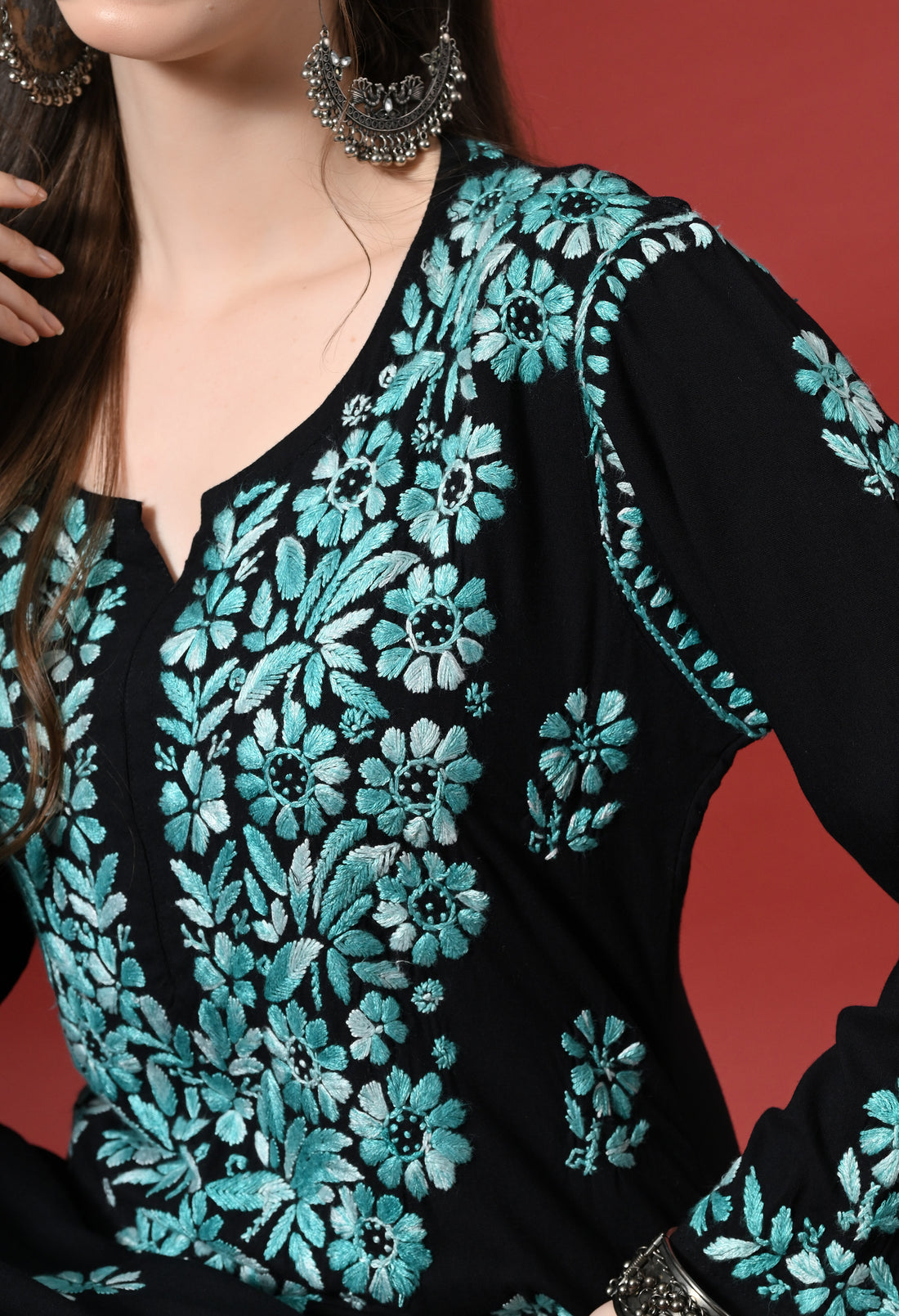 Syrish Elegance Handcrafted Rayon Chikankari Set – Blue