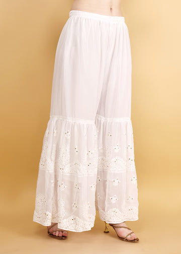 Hand Embroidered Chkankari Flared Sharara with Mukesh Work