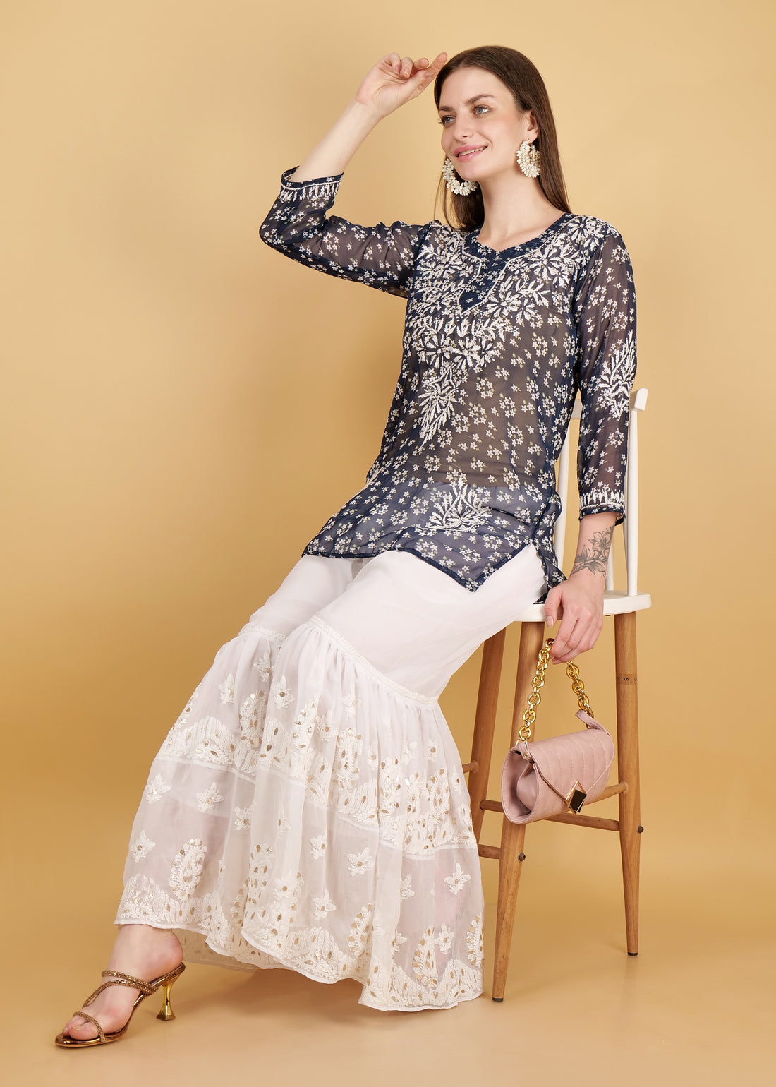 Hand Embroidered Chkankari Gota patti work Sharara Palazo