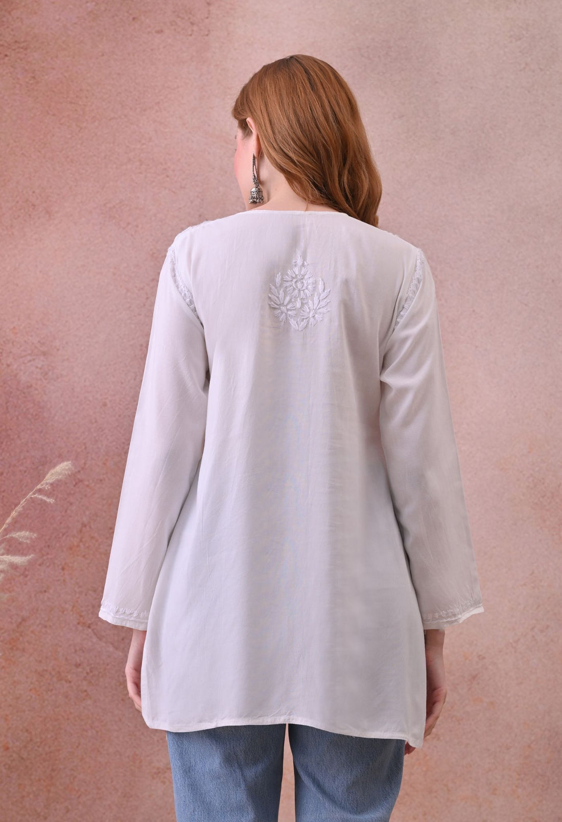 White Rayon Chikankari Short Kurta
