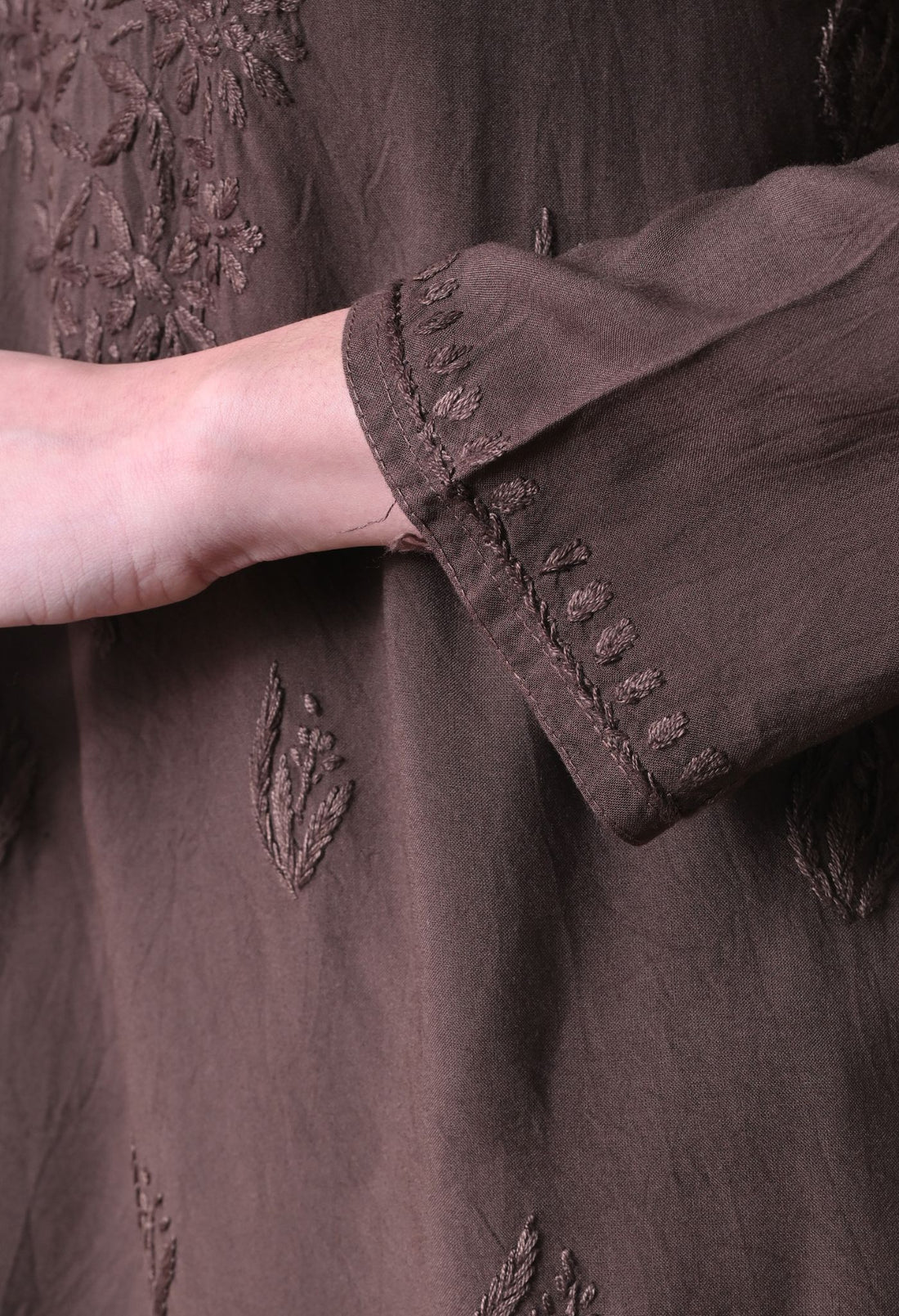 Chocolate Brown Rayon Chikankari Short Kurta