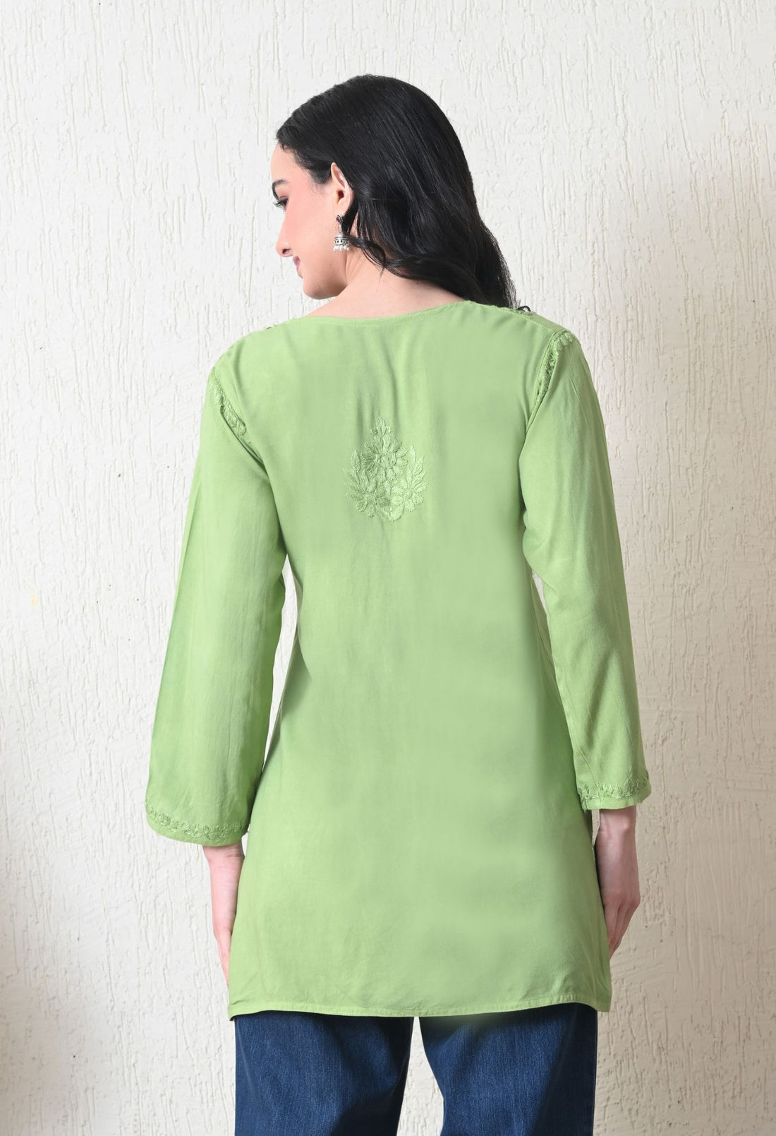 Green Rayon Chikankari Short Kurta