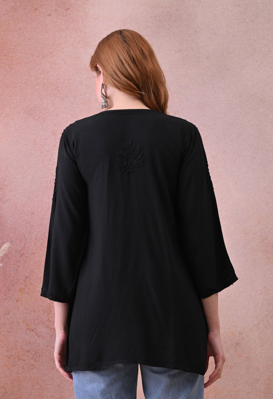 Black Rayon Chikankari Short Kurta