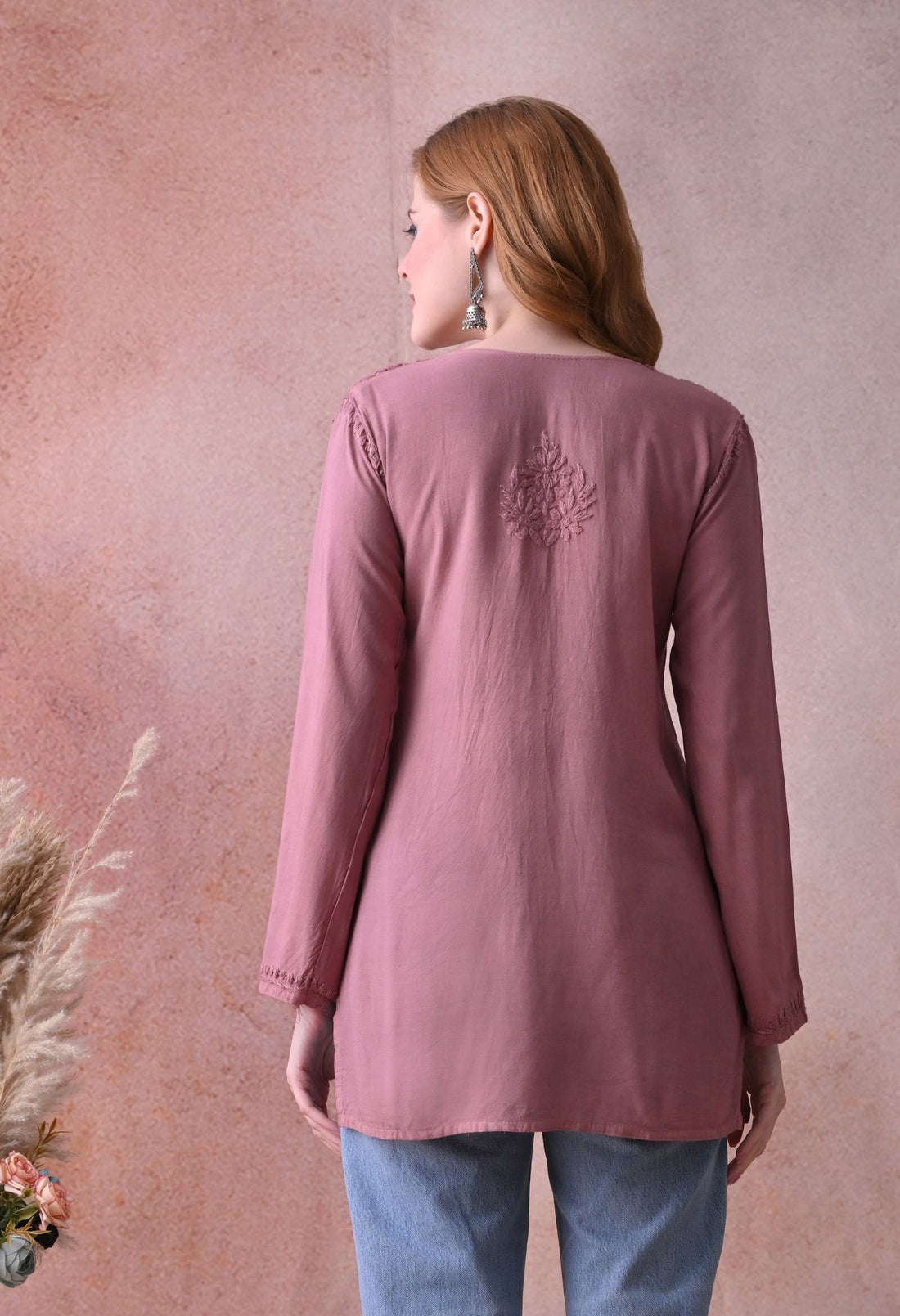 Light Brown Rayon Chikankari Short Kurta