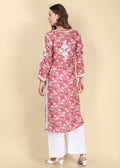 Muslin Hand Embroided Lucknow Chikankari Printed Straight Red Kurta.