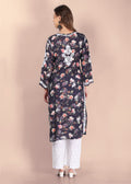 Muslin Hand Embroided Lucknow Chikankari Printed Straight Pink Kurta.