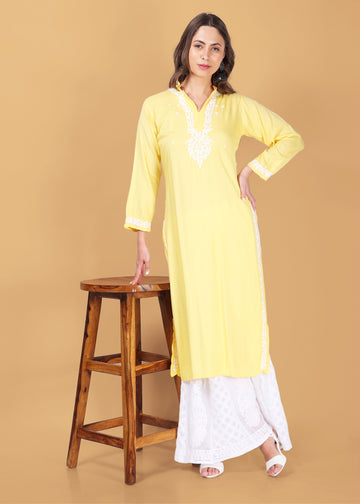Ryon Hand Embroided Lucknow Chikankari Straight Kurta.