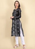 Women Handmade Lucknow Chikankari Chanderi Kurta.