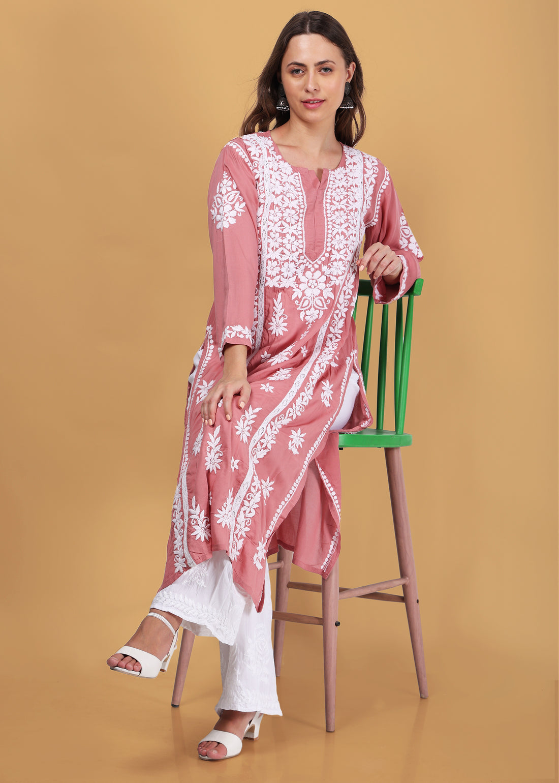 Yellow Beautiful Lucknow Chikankari Ethnic Kurta -Modal Fabric.