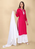 Ryon Hand Embroided Lucknow Chikankari Pink Straight Kurta.