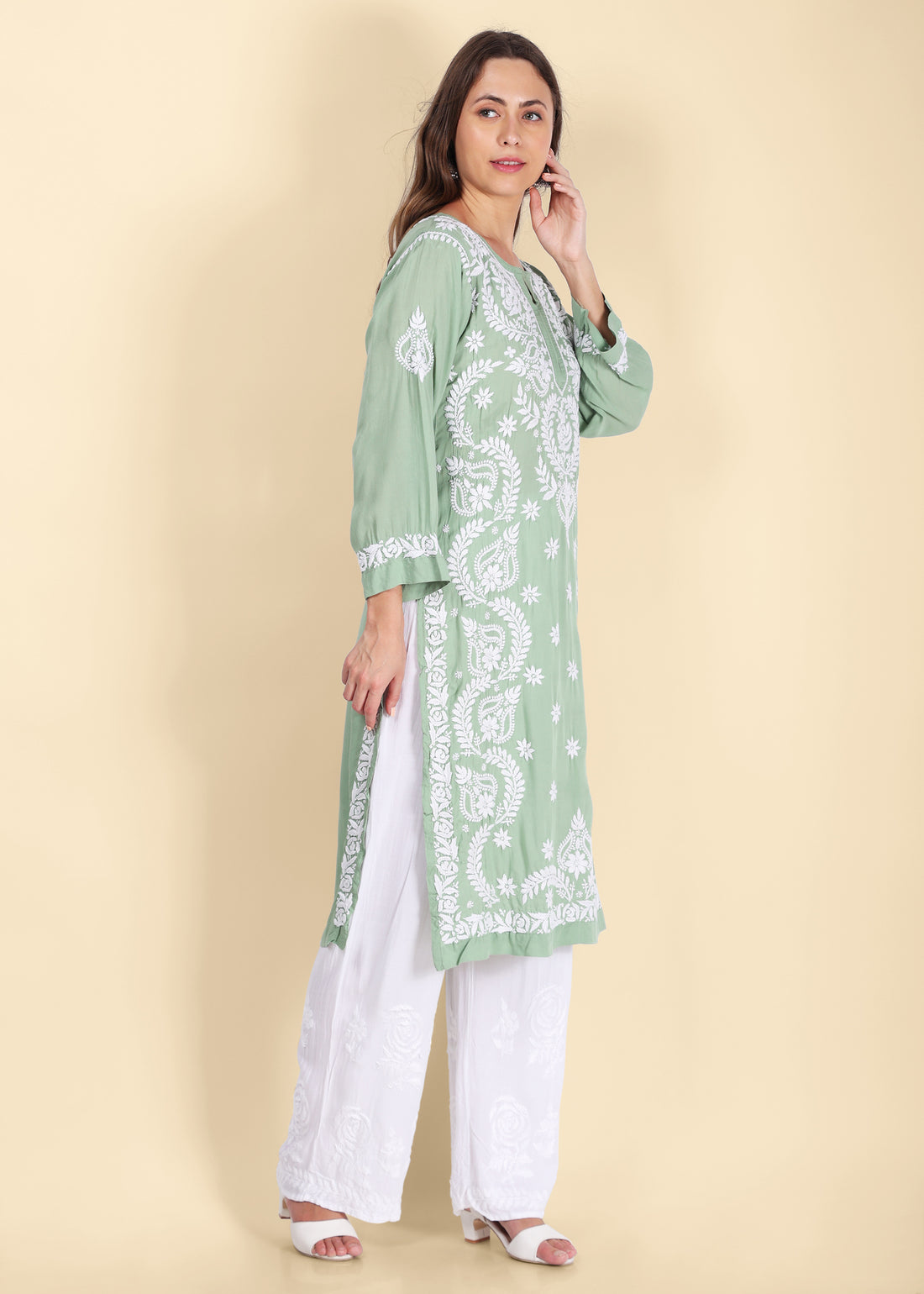 Handmade Lucknow Black Chikankari Straight Modal Kurta.