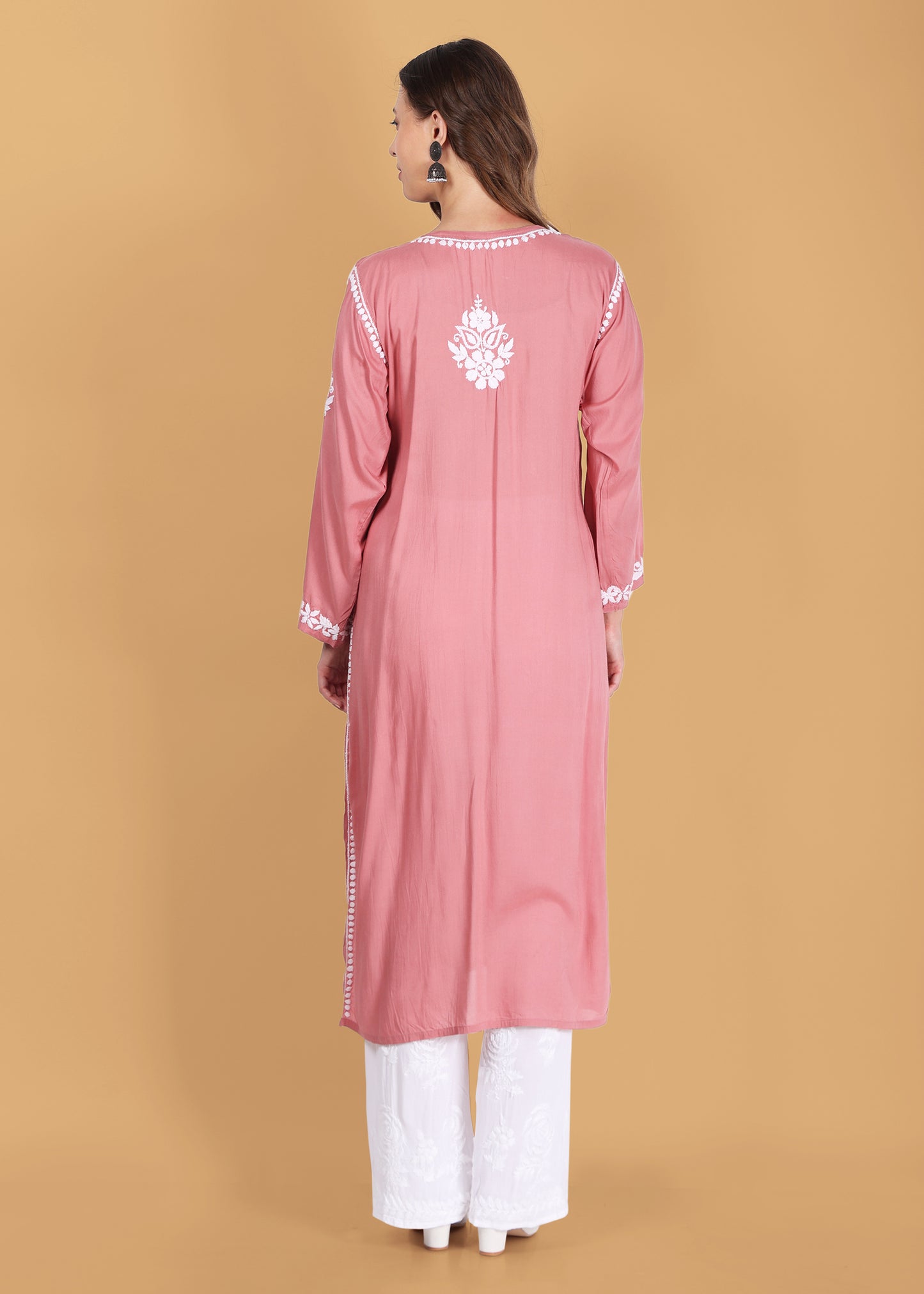 Pink Beautiful Lucknow Chikankari Ethnic Kurta -Modal Fabric.