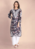 Muslin Hand Embroided Lucknow Chikankari Printed Straight Kurta.