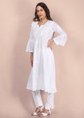 Hand Embroided Lucknow Chikankari A-line Mulmul Kurta.