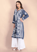 Handmade Lucknow Black Chikankari Straight Modal Kurta.