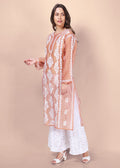 Women Handmade Lucknow Chikankari Chanderi Kurta.