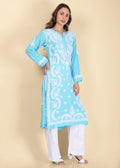 Handmade Lucknow Blue Chikankari Straight Modal Kurta.
