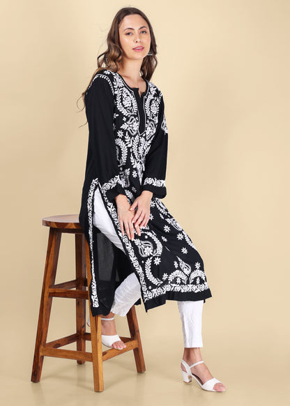 Handmade Lucknow Chikankari Straight Modal Kurta.