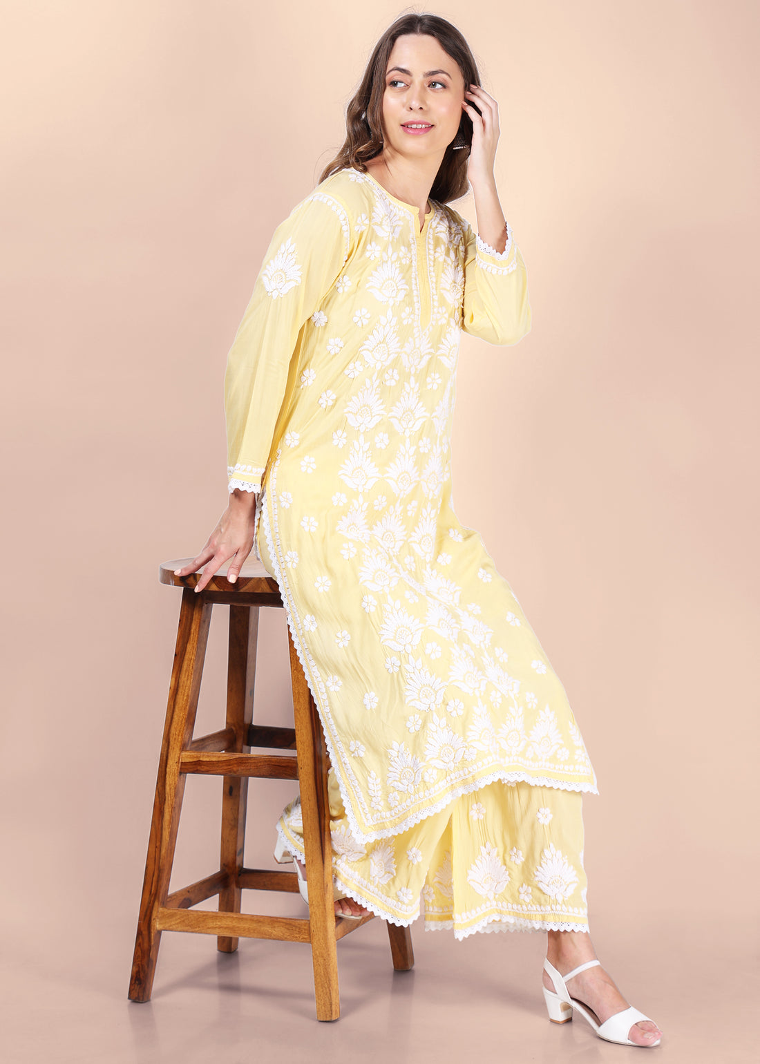 Modal Hand Embroided Lucknow Chikankari Palazo set.