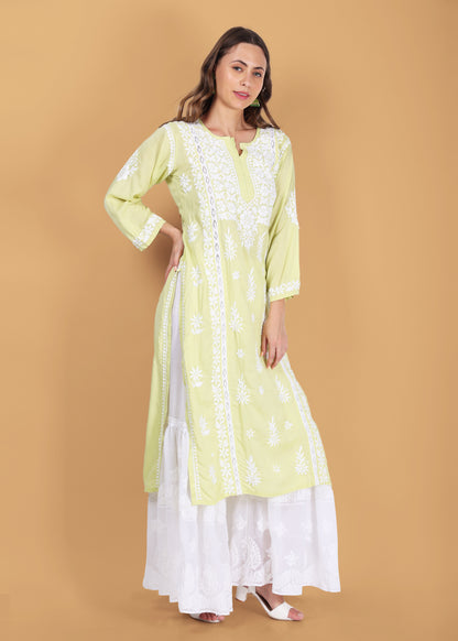 Yellow Beautiful Lucknow Chikankari Ethnic Kurta -Modal Fabric.