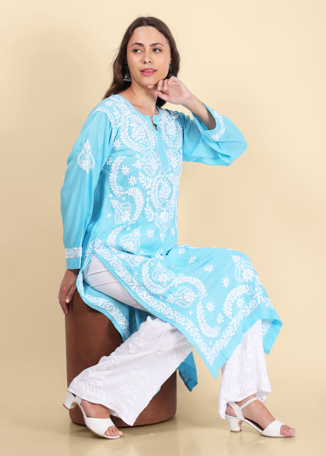 Handmade Lucknow Black Chikankari Straight Modal Kurta.