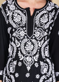 Handmade Lucknow Black Chikankari Straight Modal Kurta.