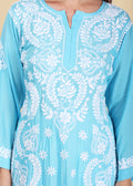 Handmade Lucknow Blue Chikankari Straight Modal Kurta.