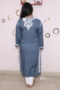 Handmade Lucknow Blue Chikankari Straight Modal Kurta.
