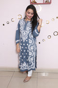 Handmade Lucknow Blue Chikankari Straight Modal Kurta.