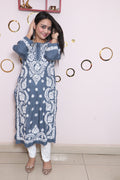 Handmade Lucknow Blue Chikankari Straight Modal Kurta.